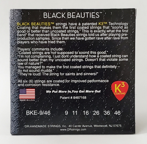DR BKE-9/46 BLACK BEAUTIES струны для электрогитары чёрные 9 46 фото 2