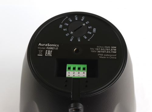 AuraSonics FLORET-5T акустическая система, настенная/подвесная, IP66, 5,25"+1", НЧ-резонатор, 8Ом/60Вт Prog, 70/100В 30/15/7,5/3,75 Вт, 110-20000Гц  фото 2