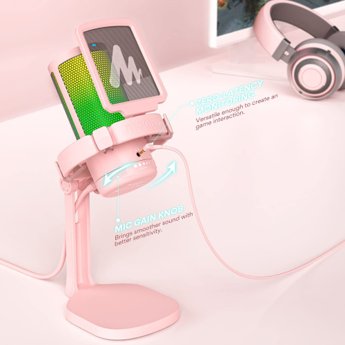 Maono DGM20 (pink), конденсаторный USB микрофон, 24bit 48kHz, RGB подсветка,поп-фильтр фото 3