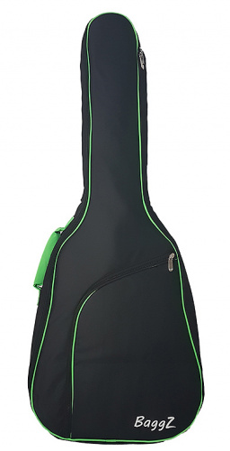 BaggZ AB-41-7GR Чехол для акустической гитары, 41", защитное уплотнение 10мм 600D, цвет черный, зеленая окантовка фото 2