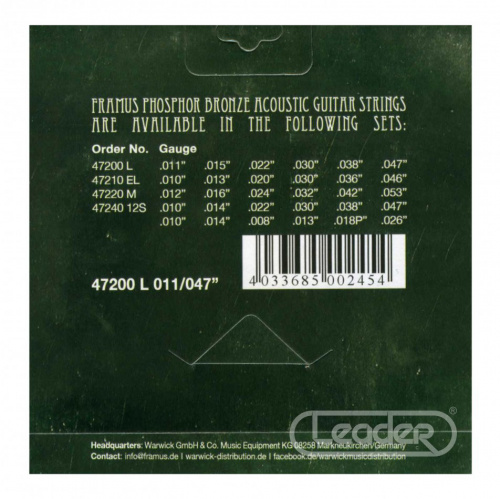 Framus 47200L струны для акустической гитары 11-47 (Light), фосфор/бронза фото 2