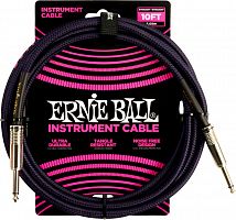 ERNIE BALL 6393 кабель инструментальный, оплетёный, 3,05 м, прямой/угловой джеки, фиолетовый/черны