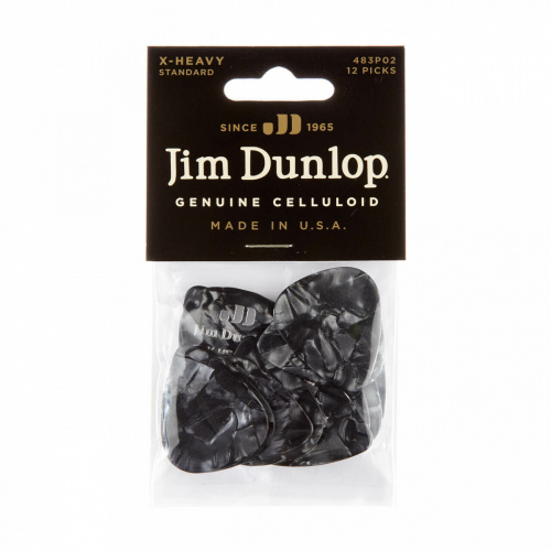 Dunlop Celluloid Black Pearloid Extra Heavy 483P02XH 12Pack медиаторы, очень жесткие, 12 шт. фото 4