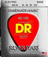 DR SIB-40 SILVER STARS струны для 4-струнной бас-гитары прозрачное покрытие посеребрёные 40