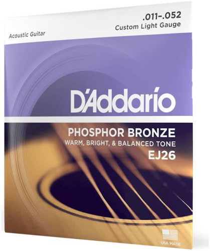 D'Addario EJ26 струны для акустической гитары, фосфор/бронза, Custom Light 11-52
