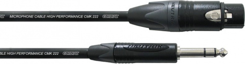 Cordial CPM 5 FV инструментальнй кабель XLR female/джек стерео 6,3 мм male, разъемы Neutrik, 5,0 м, черный