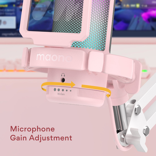 Maono DGM20S (pink), конденсаторный USB микрофон, пантограф, 24bit 48kHz, RGB подсветка,поп-фильтр фото 10