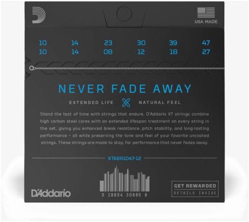D'ADDARIO XTABR1047-12 SET ACOUS XT 80/20 12-STRING комплект из 12 струн с покрытием XT для акустической гитары, 10-47 фото 2