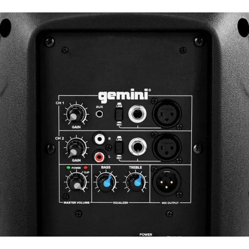 Gemini AS-2108P 8" акустическая система, 60Гц - 20 кГц, XLR RCA 1/8" линейные входы, XLR или 1/4" микрофонные входы, 2х1/4" гитарные входы фото 5