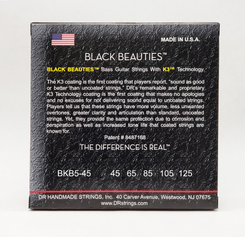 DR BKB5-45 BLACK BEAUTIES струны для 5-струнной бас-гитары чёрное покрытие нержавеющая сталь фото 3