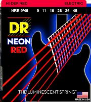 DR NRE-9/46 HI-DEF NEON струны для электрогитары с люминисцентным покрытием красные 9 46