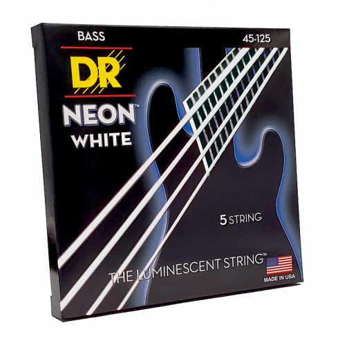 DR NWB5-45 HI-DEF NEON струны для 5-струнной бас гитары с люминисцентным покрытием белые 45 фото 3