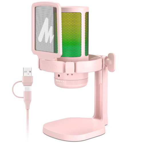 Maono DGM20 (pink), конденсаторный USB микрофон, 24bit 48kHz, RGB подсветка,поп-фильтр фото 2