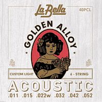 La Bella 40PCL Струны для акустической гитары Custom Light, стальные, 3,4,5,6 - обмотка - "золотая"