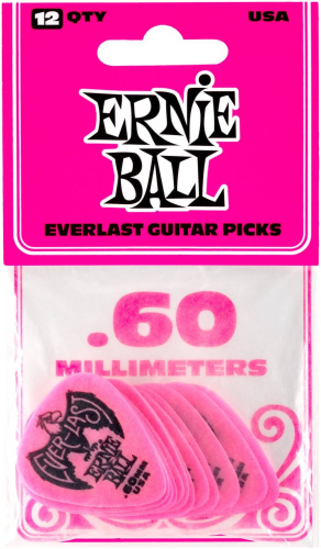 Ernie Ball 9179 делриновый нескользящий медиатор Everlast, 0,60 мм, розовый, упаковка 12 шт. фото 2