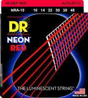 DR NRA-10 HI-DEF NEON струны для акустической гитары с люминесцентным покрытием красные 10 48