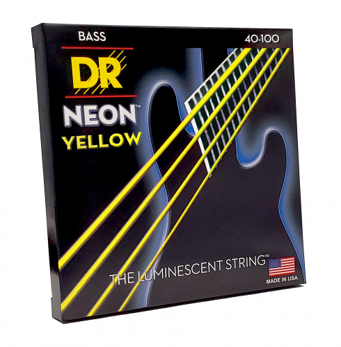 DR NYB-40 HI-DEF NEON струны для 4-струнной бас гитары с люминесцентным покрытием жёлтые 40 10 фото 2