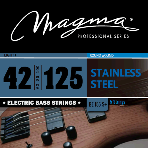 Magma Strings BE155S+ Струны для 5-струнной бас-гитары Low B 42-125, Серия: Stainless Steel, Калибр: 42-62-80-100-125, Обмотка: круглая, нержавеющая с