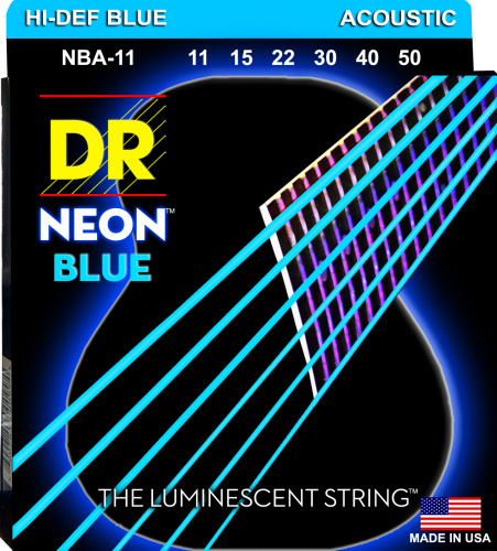 DR NBA-11 HI-DEF NEON струны для акустической гитары с люминесцентным покрытием синие 11 50