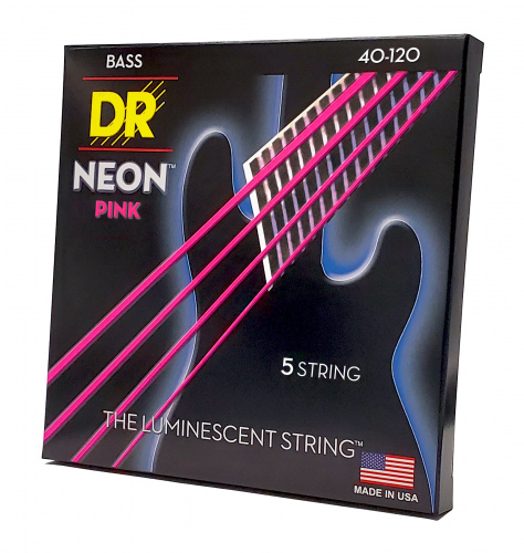 DR NPB5-40 HI-DEF NEON струны для 5-струнной бас гитары с люминесцентным покрытием розовые 40 фото 2