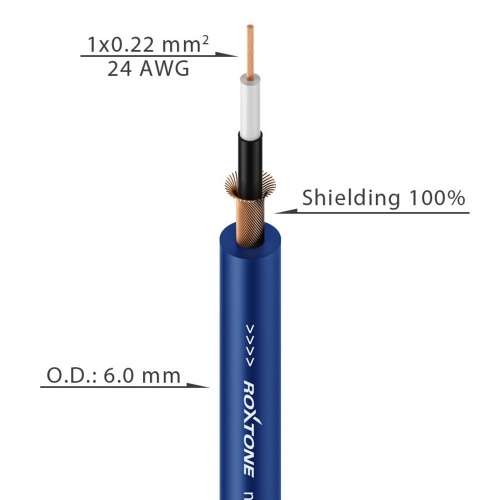 ROXTONE GC010/100 Blue Кабель инструментальный на катушке (100м.), 100% Экранирование (медная спираль: 48x0.10мм + гальваническая изоляция), D 6мм, цв фото 2