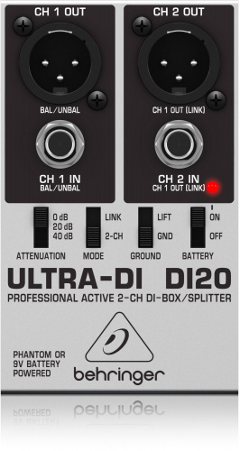 Behringer DI20 2-канальный активный DI-box/ сплиттер фото 2