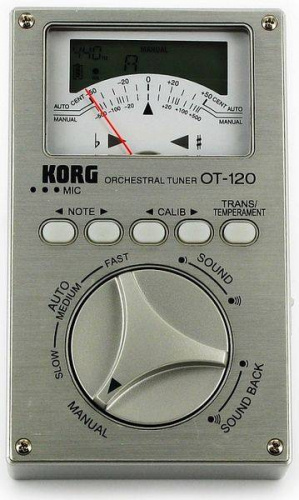 KORG OT-120 C оркестровый тюнер. Диапазон определения: A0 (27.50 Hz) – C8 (4186 Hz). Камертон: C2