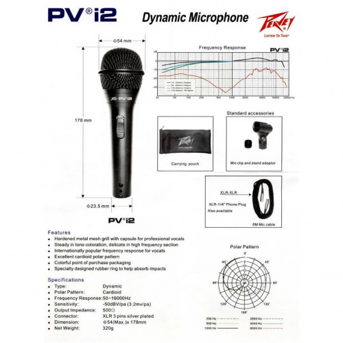 PEAVEY PVi 2G 1/4" Вокальный комплект с динамическим микрофоном, креплением и кабелем фото 3