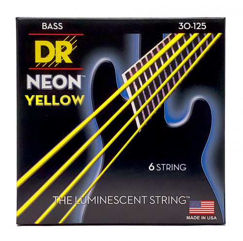 DR NYB6-30 HI-DEF NEON струны для 6-струнной бас гитары с люминесцентным покрытием жёлтые 30 -
