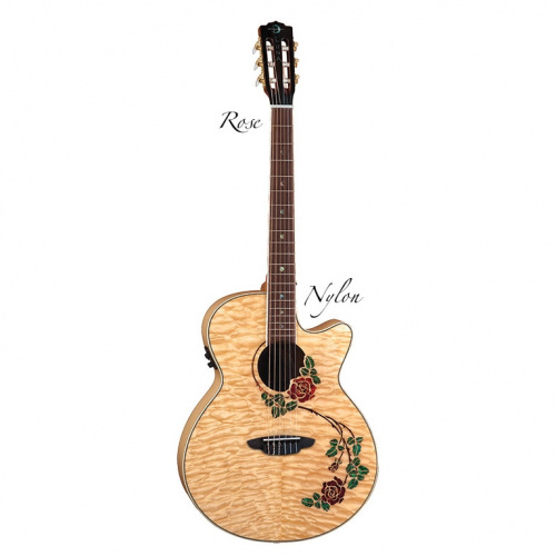 Luna RSE NYL электроакустическая гитара,нейлоновые струны,вырез,рисунок роза