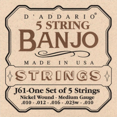 D'Addario J61 струны для банджо, 5 String and Tenor Banjo/Medium/Nickel