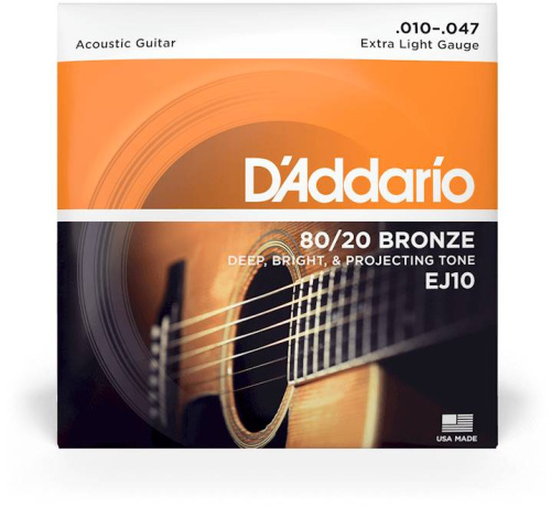 D'Addario EJ10 струны для акустической гитары бронза 80/20, Extra Light 10-47 фото 2