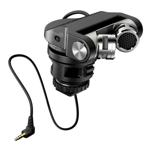 TASCAM TM-2X конденсаторный X-Y стерео микрофон для фото и видео камер, цвет чёрный. Возможность настройки положения капсюлей. Переключатель чувствите