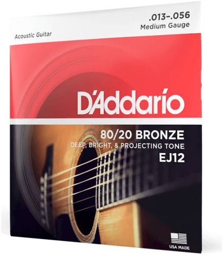D'Addario EJ12 струны для акустической гитары, бронза 80/20, Medium 13-56