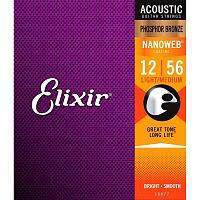 Elixir 16077 Струны для акустической гитары Medium 12-56 фосфорная бронза, покрытие Nanoweb