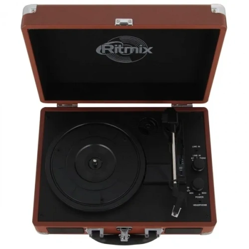 RITMIX LP-160B Brown 3 скорости 33 1/3, 45, 78 об/мин, переключатели: громкость, режим, тонарм: ручной, функция автостопа, Bluetooth, 2 динамика, RCA  фото 3