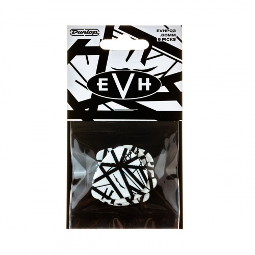 Dunlop Eddie Van Halen White With Black Stripes EVHP03 6Pack медиаторы, толщина 0.6 мм, 6 шт.