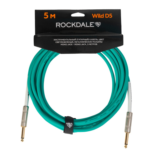ROCKDALE Wild D5 инструментальный (гитарный) кабель, цвет светлозеленый, металлические разъемы mono jack - mono jack, 5 метров