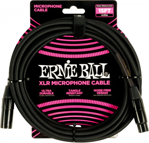 ERNIE BALL 6391 кабель микрофонный, оплетеный, XLR XLR, 4,57 м, черный фото 2