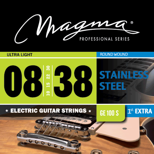 Magma Strings GE100S Струны для электрогитары 8-38, Серия: Stainless Steel, Калибр: 8-10-15-22-30-38, Обмотка: круглая, нержавеющая сталь.