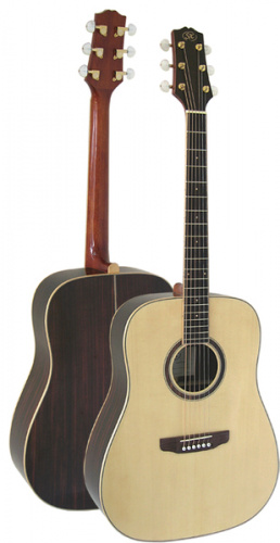 SX DG50+ Гитара акустическая, верхняя дека: цельная ель, нижняя дека и обечайка: палисандр, гриф: кр