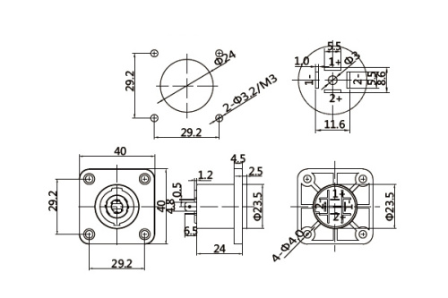 AuraSonics SC4FS панельный разъем 4-контактный спикон female, квадратный фланец