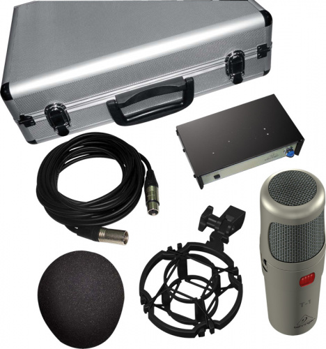 Behringer T-1 Studio Condenser Microphone ламповый студийный конденсаторный микрофон (кардиоида) в комплекте с эласт. подвесом, блоком питания, кабеле фото 3