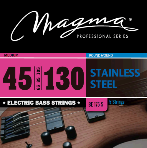 Magma Strings BE175S Струны для 5-струнной бас-гитары Low B 45-130, Серия: Stainless Steel, Обмотка: круглая, нержавеющая сталь, Натяжение: Medium.