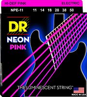 DR NPE-11 HI-DEF NEON струны для электрогитары с люминесцентным покрытием розовые 11 50