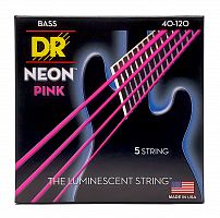 DR NPB5-40 HI-DEF NEON струны для 5-струнной бас гитары с люминесцентным покрытием розовые 40