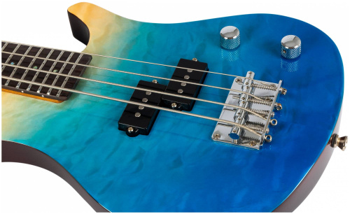 FLIGHT Mini Bass TBL электроукулеле бас, цвет transparent blue, чехол в комплекте фото 3