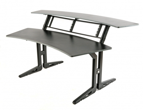 QUIK LOK Z630 BK 2-х уровневый рабочий стол с деревянным покрытием и 2 рэковыми крепежами по 4 прибора, чёрный