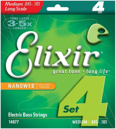Elixir 14077 NanoWeb струны для бас-гитары Medium 45-105