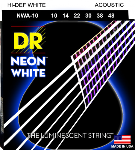 DR NWA-10 HI-DEF NEON струны для акустической гитары с люминесцентным покрытием белые 10 48